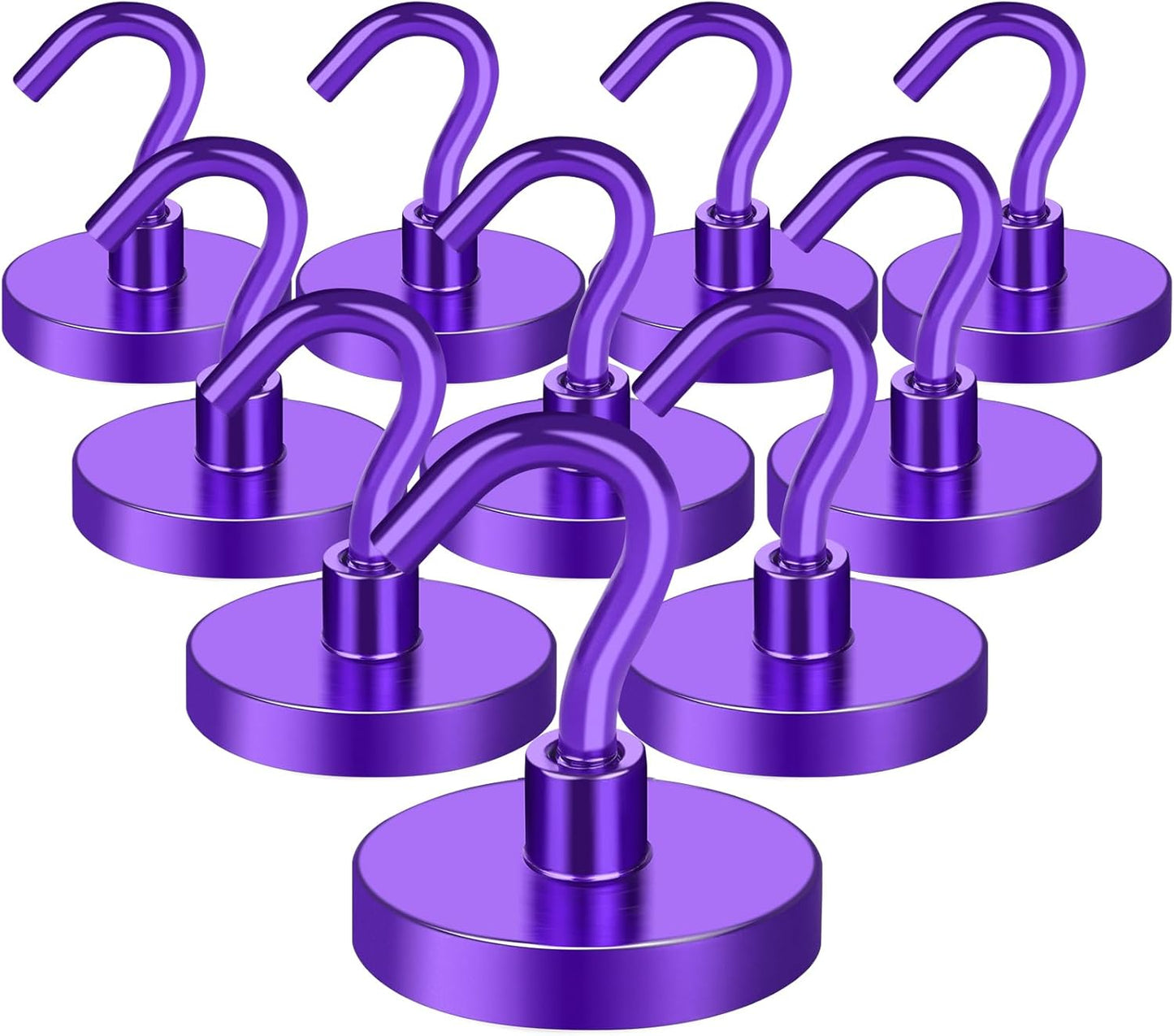 MIKEDE Strong Magnetic Hooks, 110Lbs Heavy Duty Magnetic Hooks for Cruise, Neodymium Earth Magnets with Hooks for Hanging, Super Metal Industrial Magnets for Grill, Storage (Purple,10 Pack)