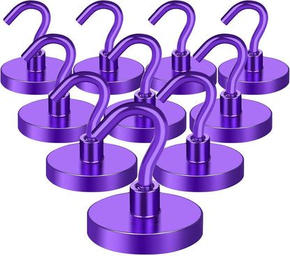 MIKEDE Strong Magnetic Hooks, 110Lbs Heavy Duty Magnetic Hooks for Cruise, Neodymium Earth Magnets with Hooks for Hanging, Super Metal Industrial Magnets for Grill, Storage (Purple,10 Pack)