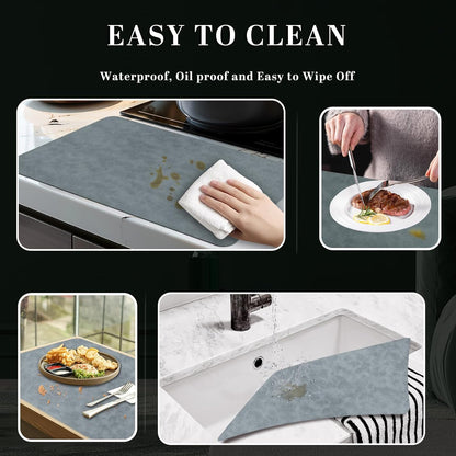 Faux Leather Placemats, Set of 4, 12''×17' Textures on Both Sides, Heat-Resistant, Waterproof and Oil-Proof, Reversible Place Mats for Kitchen, Dining Table,Outdoor-Grey&Dark Grey