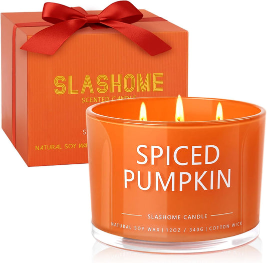Pumpkin Spice Fall Candle, Large 3 Wick 12oz Luxury Candle, Elegant Autumn Gift for Women & Men