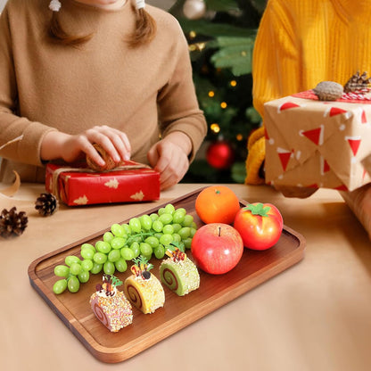 Large Wooden Serving Trays Long Party Charcuterie Boards Acacia Wood Platters Serving Cheese Board Rectangular Appetizer Snack Plates Rectangle Kitchen Dinner Platter for Food Dish Cake Dessert Tray