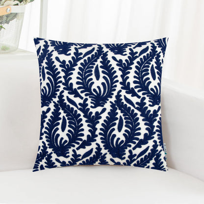 HWY 50 Navy Blue Decorative Throw Pillow Covers 18x18 Inch (1 Piece), Embroidered Cotton Farmhouse Cushion Cover Pillow Case for Sofa Couch Living Room Bed Bedroon, Floral Branches
