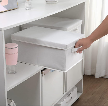 HOONEX Storage Bins with Lids for Organizing, Pack of 2, Storage Boxes with 2 Carrying Handles and Sturdy Heavy Cardboard, 16.5" L x 11.8" W x 7.5" H for Shoes, Books, Clothes, Nursery, White