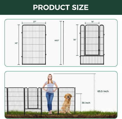 FXW Garden Fence Outdoor for The Yard – 45in(H) x 107.1ft(L) Heavy Duty Metal Animal Barrier for Dog and Rabbit, Decorative Dog Fence, 48 Panels, Black
