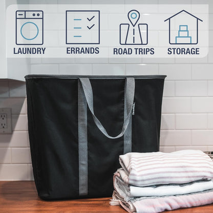 CleverMade Collapsible Laundry Caddy, 64L Pop-Up Hamper, 2 Pack, Charcoal
