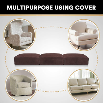 PrinceDeco Velvet Sofa Cushion Covers, Stretch Couch Cushion Covers for Individual Seat Couch Slipcover Sets Furniture Protector for Loveseat Sofa Cushion(Each Width Up to 29.5", Brown)