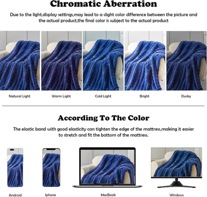 NEWCOSPLAY Faux Fur Throw Blanket Dark Navy Bubble Blanket Thick Warm Soft for Couch Sofa Bed 550GSM (Dark Navy, Throw(50"x60"))