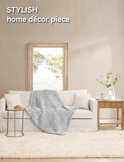 YnM Chunky Throw Blanket, Hand Knitted with Chenille Yarn, Skin Friendly, Ventilated and Breathable, Machine Washable, Home Décor Piece for Couch, Sofa and Bed (Glacier Grey, 60x80 Inch)