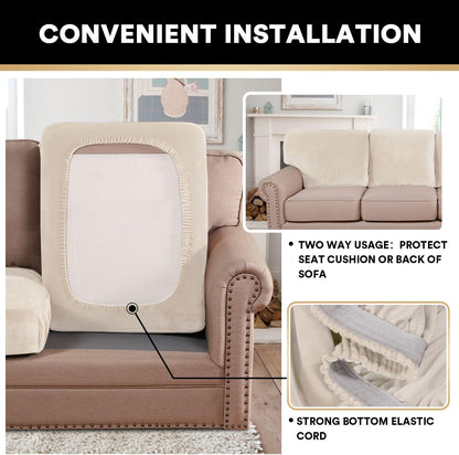 PrinceDeco Stretch Velvet Couch Cushion Cover,Soft Fitted Cushion Slipcover for Chair Cushion Furniture Protector Seat Cushion Sofa Cover Width Up to 29.5", Ivory