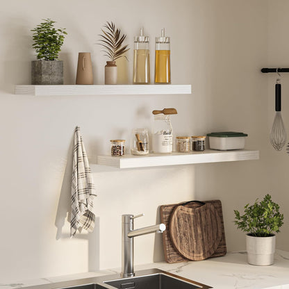 Floating Shelves for Wall, 36" W x 8" D x 1.5" H, Wooden Wall Mounted Display Shelves with Invisible Brackets for Living Room, Bedroom, Bathroom, Kitchen Decor and Storage, Set of 2, White