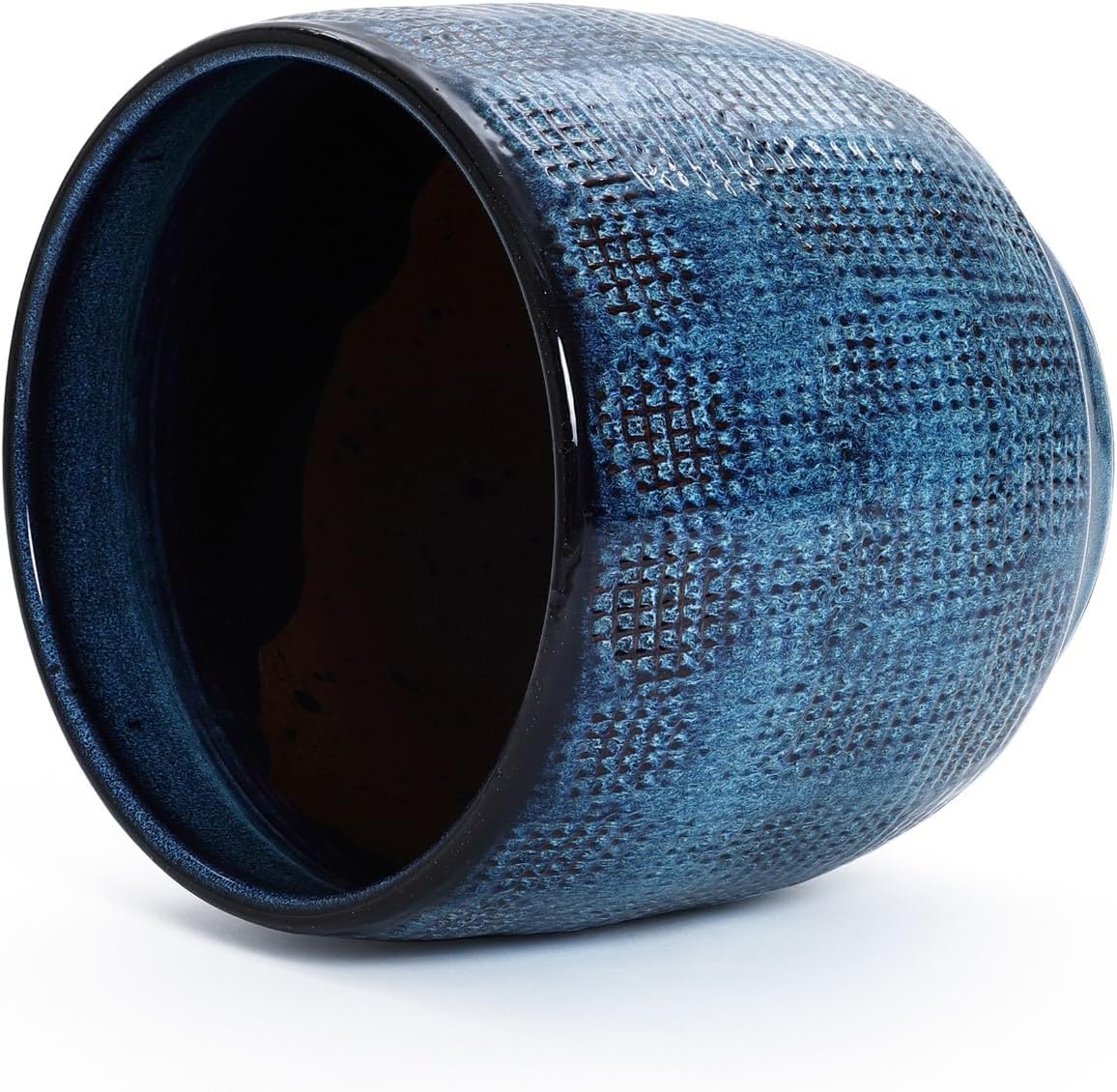 LuxenHome 12" Dia Large Ceramic Pots for Plants, Ocean Blue Glazed Planters for Outdoor Plants, Round Indoor Flower Pots with Drainage Hole and Rubber Plug for Home Garden Patio