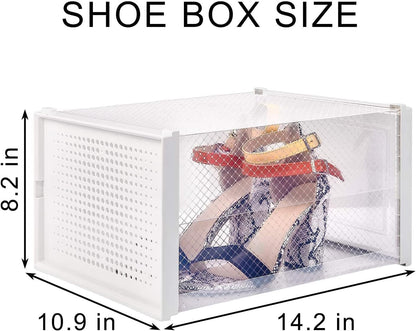 WAYTRIM 12 Pack Foldable Stackable Storage Shoe Box Sneaker Storage Box, Stackable Storage Bins