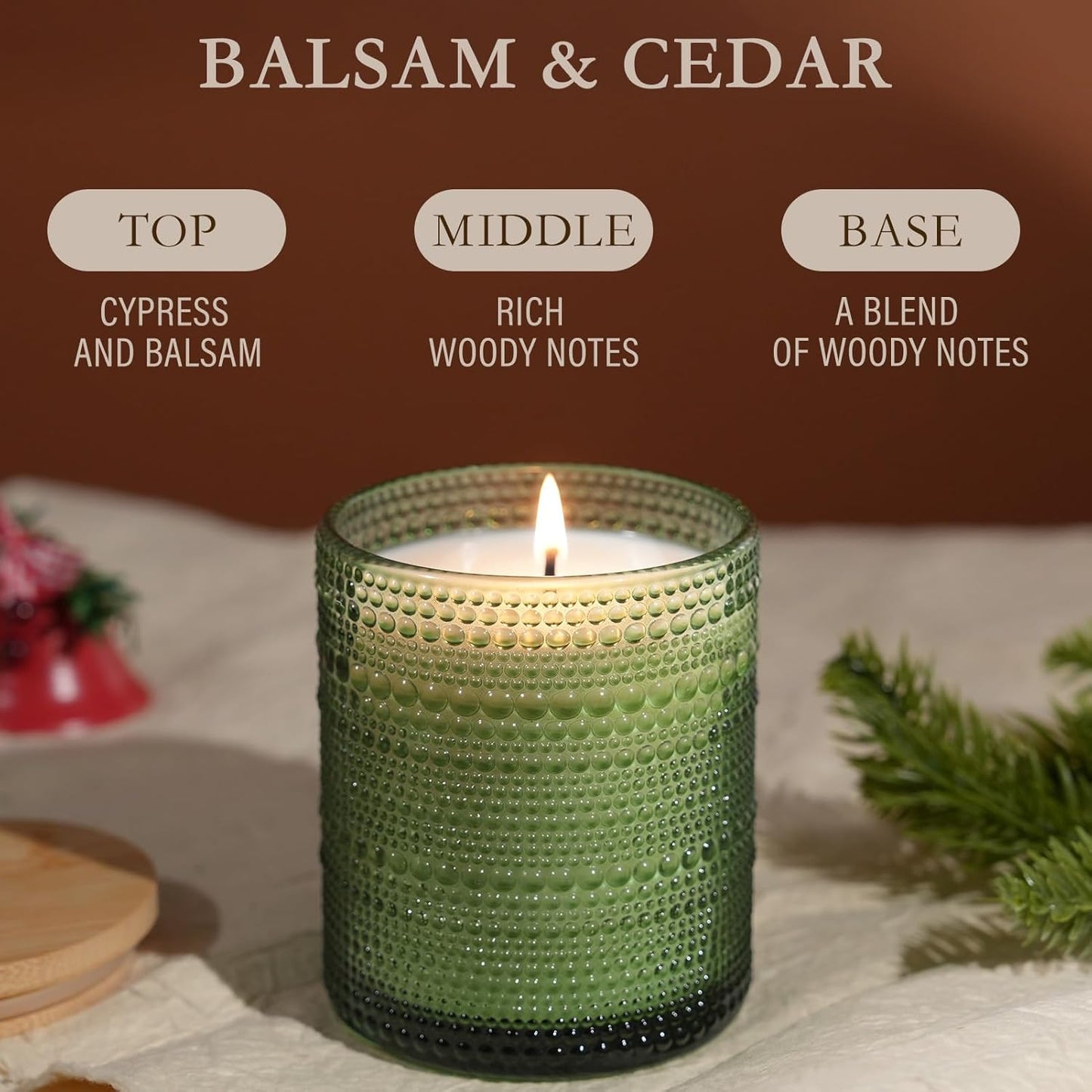Balsam & Cedar Scented Candles, Soy Scented Candle for Home Large Jar Candle, Aromatherapy Candle Over 60 Hours Christmas Candles Ideal Holiday Gift