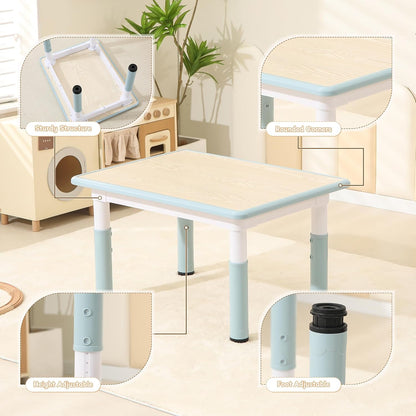 Height-Adjustable Kids Table and Chairs, 31.5''L x 23.6''W Toddler Table and 4 Chairs Set with Anti-Slip Foot Covers, Children Activity Table for Ages 2-10, Graffiti Desktop
