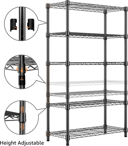 1250 lbs Storage Shelving Utility Shelving Unit 5-Tier Utility Shelving Unit Steel Organizer Wire Rack for Home,Kitchen,Office (13.7" D x 23.6" W x 62.4" H)