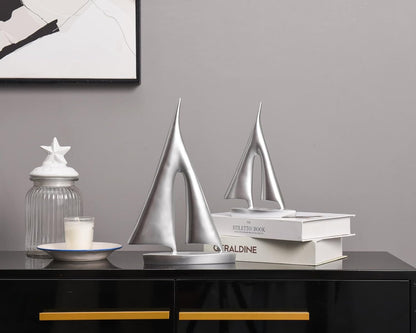 Modern Sculptures Home Decor, Silver Sailboat Decor Ornament, Boat Decorations Statue Decor, Art Sculptures and Statues, Sailboat Gifts Home Office Bathroom Shelf Decor Nautical Decor (2 Pack)