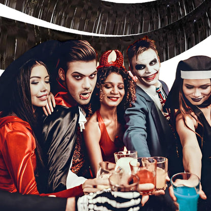 Black Foil Fringe Garland 10FT 2packs, Metallic Foil Tinsel Fringe Banners for Parade Float Decorations Wedding, Birthday Party Graduation (Two Black)