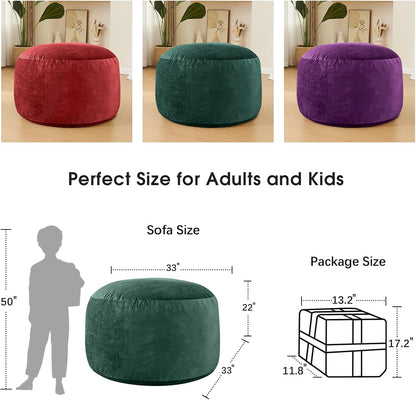 Bean Bag Chairs for Adults - Memory Foam Furniture BeanBag Chair - Kids/Teens Sofa with Soft Micro Fiber Cover - Round Fluffy Couch for Living Room Bedroom College Dorm - 3 ft, Green