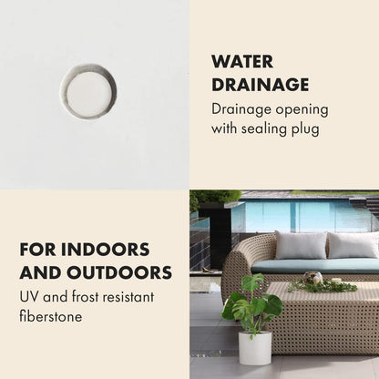 Fox & Fern 12" & 14.6" Large Planters (Set of 2) — Premium Lightweight Fiberstone Matte White Plant Pots with Drainage Plug; Extra Large Planters for Indoor & Outdoor; Weather Resistant & UV Resistant