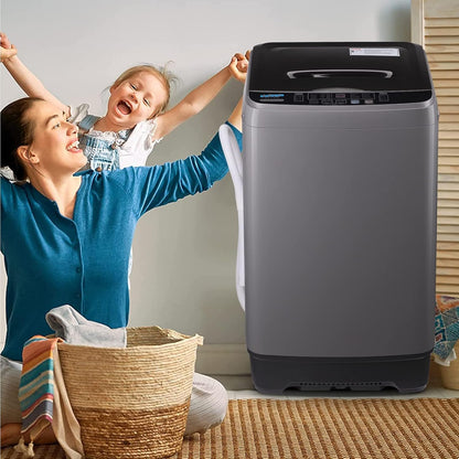 17.7 lbs Full Automatic Washing Machine with LED Display Compact Drain Dump, 10 Wash Programs and 8 Water Levels Ideal for Dorms, Apartments, RV, Grey (KB03-GREY6-3)