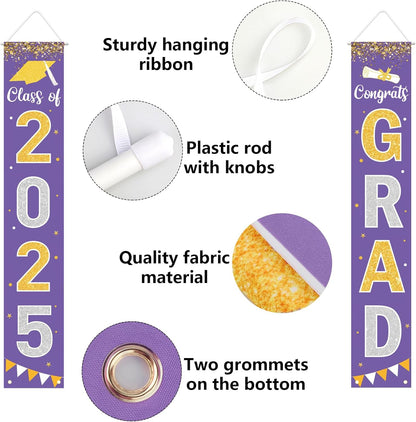 Graduation Decorations 2025 GRAD Banner Purple Porch Door Sign Welcome Banner For Indoor Outdoor Wall Graduation Decorations Class of 2025