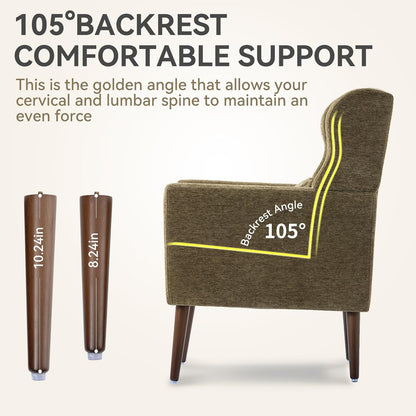 Modern Accent Chair, Upholstered Armchair with Pillow, Fabric Single Sofa Chair with Lounge Seat and Wood Legs Accent Chair for Living Room Bedroom Small Spaces (Avocado, Set of 1)