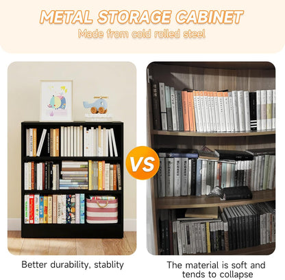 3-Tier Metal Open Shelf Bookcase, Bookcase with Adjustable Shelves, Floor Standing Book Shelf, Freestanding Display Storage Shelves, Curio Cabint Display Case for Small Places/Living Room/Corner