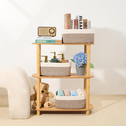 Small Storage Baskets for Organizing | Closet Organizer Bins | Shelf Toy Basket | Woven Rope Baskets | Cube Decorative Box | Shallow Basket | 13x8.5x5.1” | 4 Packs White Brown