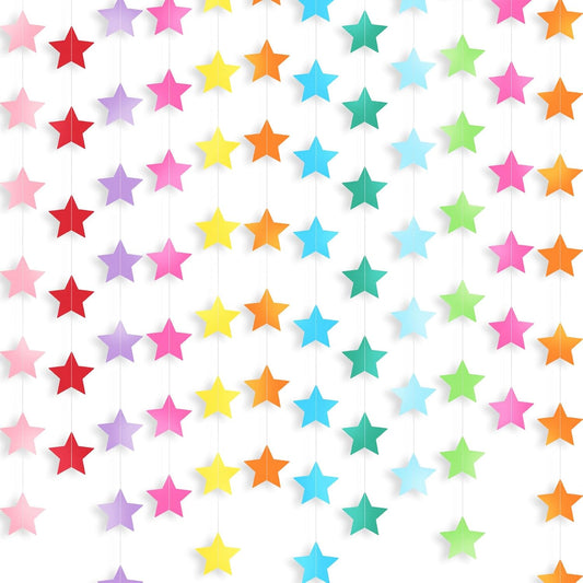 Patelai Glitter Star Garland Banner Decor 130 Feet Star Hanging Bunting Banner Twinkle Backdrop for Homecoming Classroom Wedding Birthday Halloween Christmas Party Supplies(Rainbow)