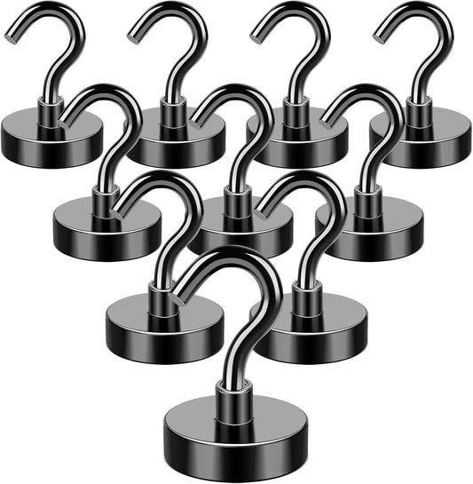 MIKEDE Magnetic Hooks, 40Lbs Strong Neodymium Black Magnet Hook for Hanging, Heavy Duty Magnetic Hooks Classroom Must Have, Magnet with Hooks for Home, Kitchen, Workplace, School - Pack of 10