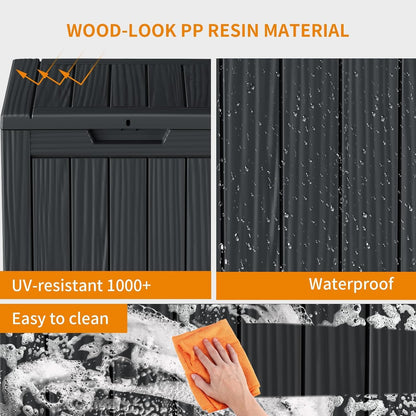 Vixzen 28 Gallon Outdoor Deck Box,Lockable Resin Waterproof Storage Box,UV Resistant,Weather Resistance,Outside Storage Bin for Gardening Tools,Pool Supplies,Black