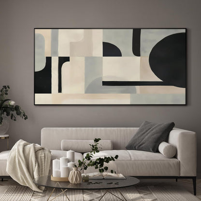 SIGNWIN 36"x72" Extra Large Framed Wall Art Modern Neutral Abstract Geometric in Black and Beige, Clean Minimalist Design for Home Living Room Bedroom Decor (Frame Assembly Required)