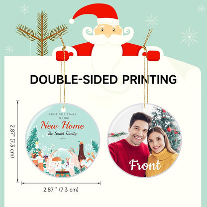 Personalized First Christmas in Our New Home Hanging Ornament 2025, Ceramic Custom Photo Ornament Xmas Tree Decorations Housewarming Gift for Family Couples Wedding