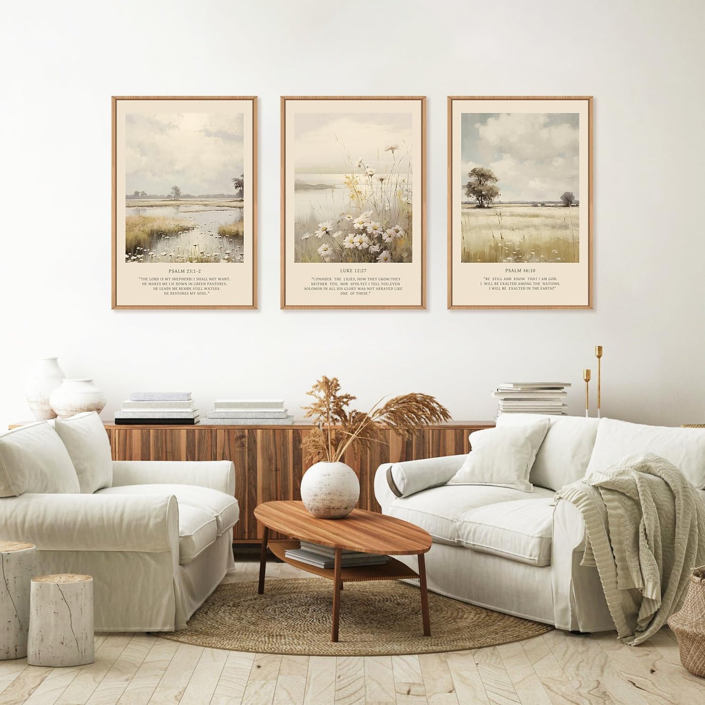 HPINUB Christian Bible Verse Framed Canvas Wall Art Set,Modern Scripture Floral Wall Decor,Vintage Jesus Religious Natural Wildflower Art Print for Living Room,Bedroom,Farmhouse,Prayer Room-24"x36"x3