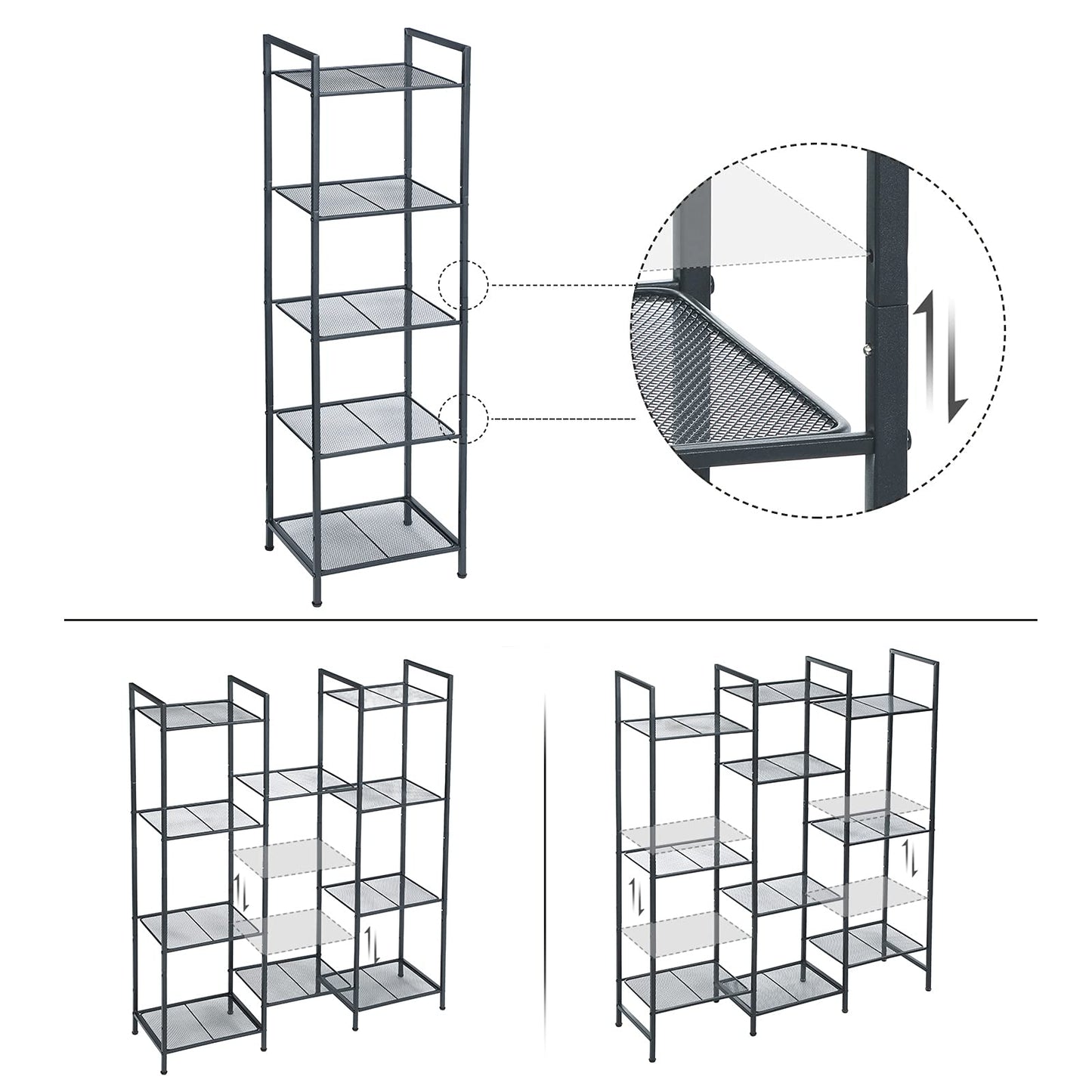 SONGMICS 5-Tier Storage Rack, Bathroom Shelf, Extendable Plant Stand with Adjustable Shelf, for