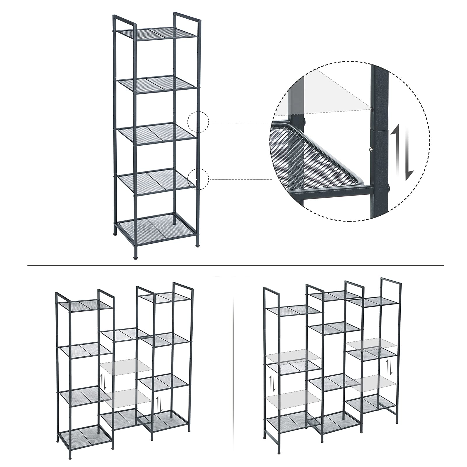 SONGMICS 5-Tier Storage Rack, Bathroom Shelf, Extendable Plant Stand with Adjustable Shelf, for