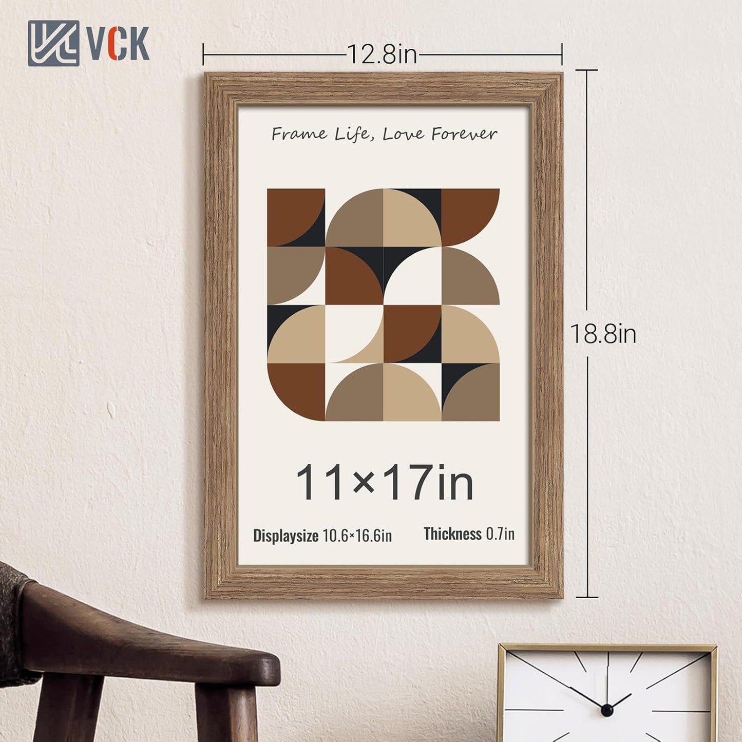 VCK 11x17 Picture Frame Set of 3 - Brown Walnut, Natural Textured Solid Wood Picture Poster Frame, Wall Gallery Frame