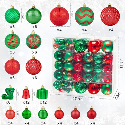 116Pcs Green and Red Christmas Ball Ornaments, Shatterproof Christmas Hanging Decoration Set with Gift Box, Assorted Decorative Baubles Set for Xmas Tree/Home/Wedding/Party/Holiday (Red & Green)