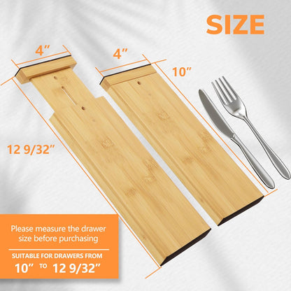 BAMEOS 4" High Bamboo Drawer Dividers - Adjustable Small Drawer Organizer - Kitchen, Dresser, Bathroom, Bedroom & Office - 4-pack