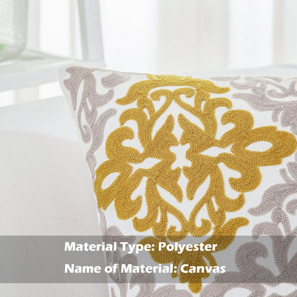 HWY 50 Mustard Yellow Decorative Throw Pillow Covers 18x18 Inch (1 Piece), Embroidered Cotton Farmhouse Cushion Cover Pillow Case for Sofa Couch Living Room Bed Bedroon, Floral Geometric