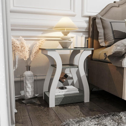 End Tables Living Room, Grey End Table with Charging Station, Grey Side Table, Nightstand for Bedroom, 3 Tier End Table with Storage Shelf for Living Room