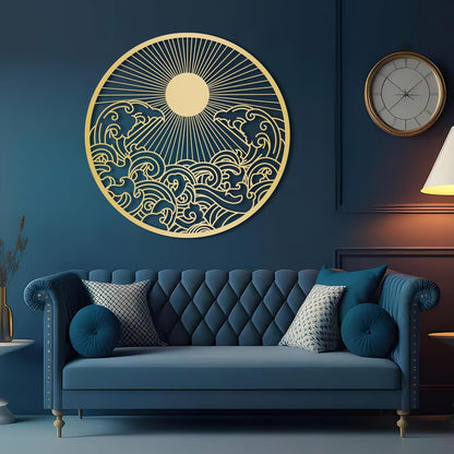 flyoak Metal Sun Wall Decor Outdoor, Sunrise Metal Wall Art, Metal Wave Wall Art, Sunrise and Wave Wall Decor, Sunburst Wall Art, Sunset Wall Art, Wall Hangings for Bedroom (White, 24x24in|60x60cm)