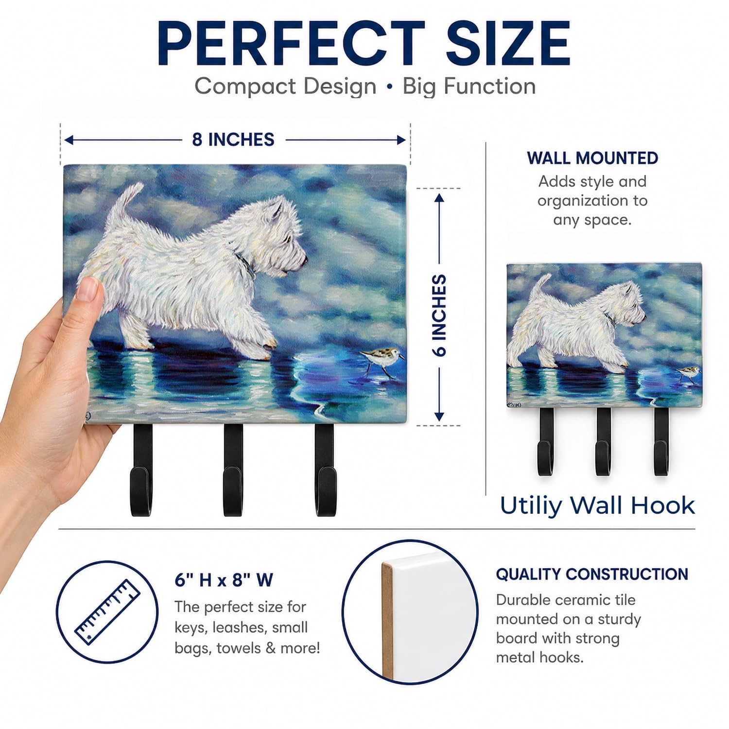 Caroline's Treasures 7334TH68 Misty Westie Leash or Key Holder, Wall Hooks, Key Hooks Holder, Coat