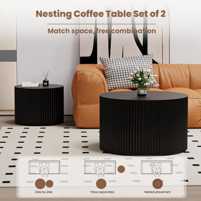 WXFKLDJ Round Nesting Coffee Table Set Cylindrical Wooden Coffee Table Sofa Center Table Circle Embossed Design Side Table for Living Room Apartment No Assembly (Round Black Small)