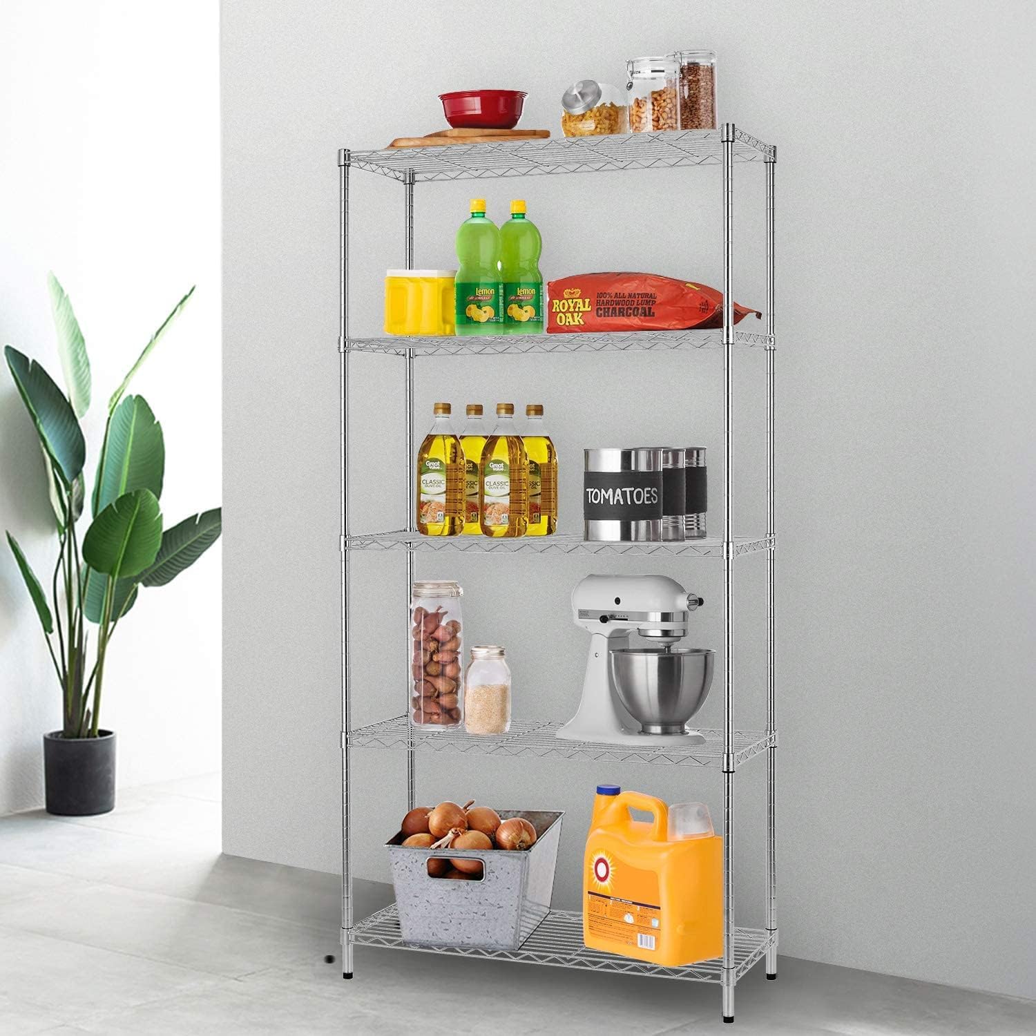 BestOffice 5 Tier Wire Shelving Unit Storage Shelves Metal Wire Shelf Storage Rack Adjustable