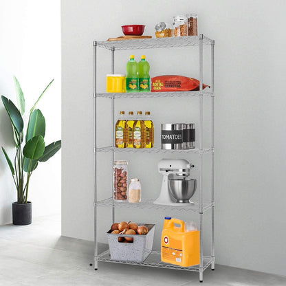 BestOffice 5 Tier Wire Shelving Unit Storage Shelves Metal Wire Shelf Storage Rack Adjustable