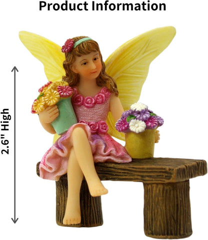 PRETMANNS Fairy Garden Fairy – Adorable Accessory for Indoor or Outdoor Miniature Garden – Small Figurine Isabella Sitting on a Bench – 1 Item