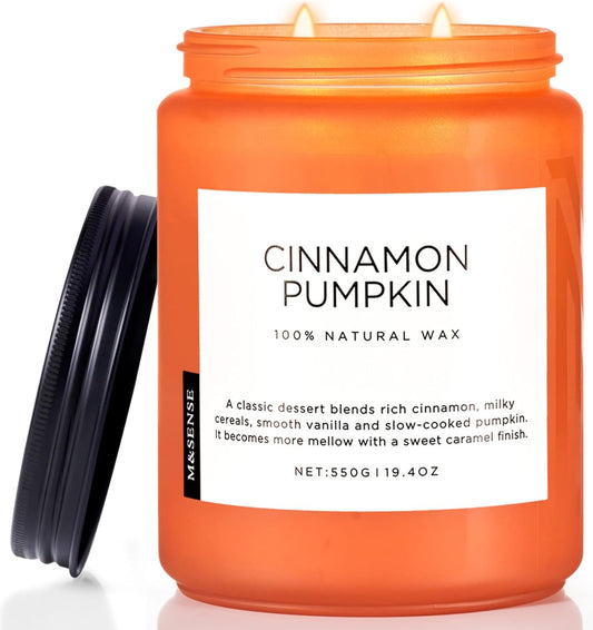 M&SENSE Cinnamon Pumpkin Fall Scented Candles, 19.4oz Soy Natural Candles 110 Hours Long Lasting