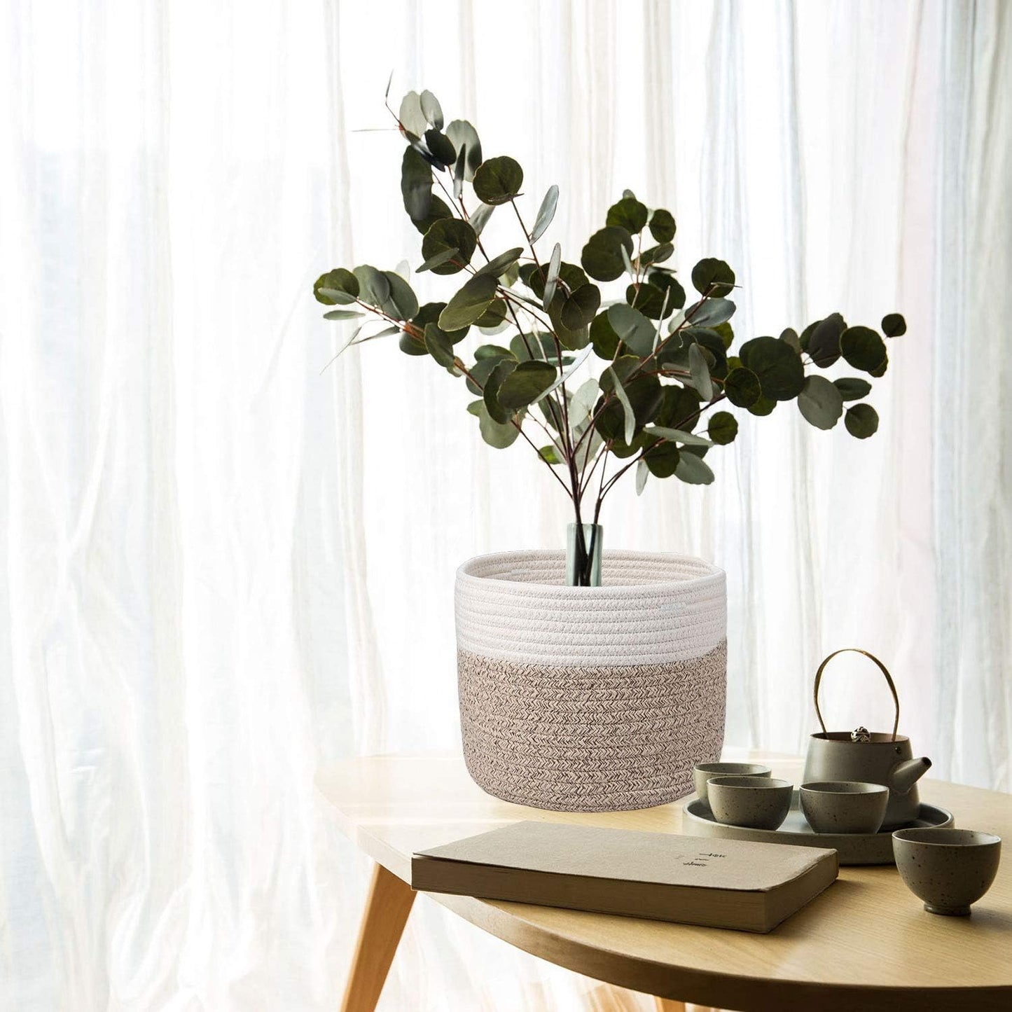 Woven Cotton Rope Plant Basket for 8" Flower Pot Small Basket for Plants Storage Organizer H7.5 x W8.5