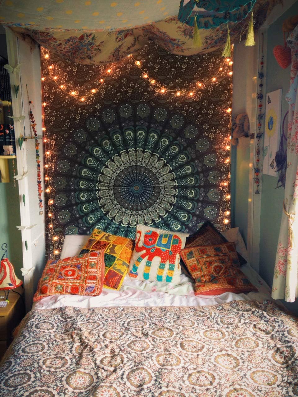 raajsee Turquoise Blue Tapestry- Best Mandala Wall Hanging- Bedding Tapestry For Bedroom Aesthetic-Size TWIN 140 X 210 CMS